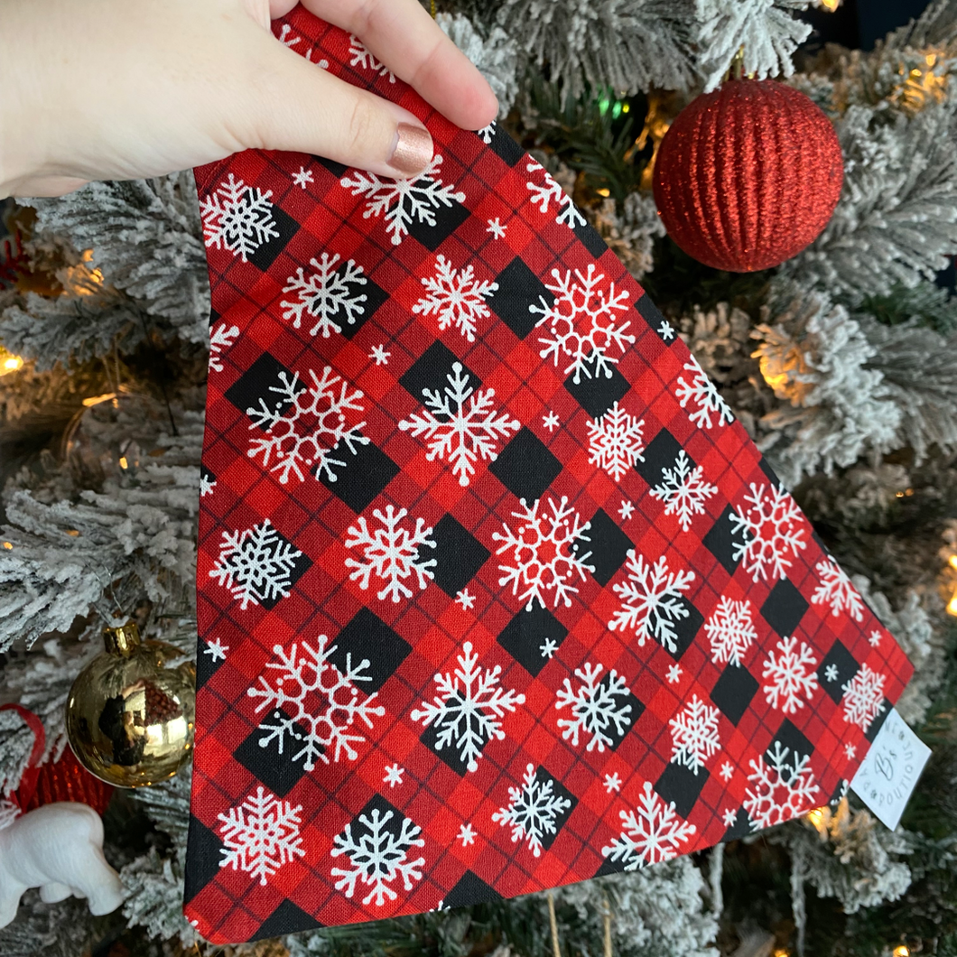 Preloved Snowflakes/Red Plaid Bandana (10.5”)